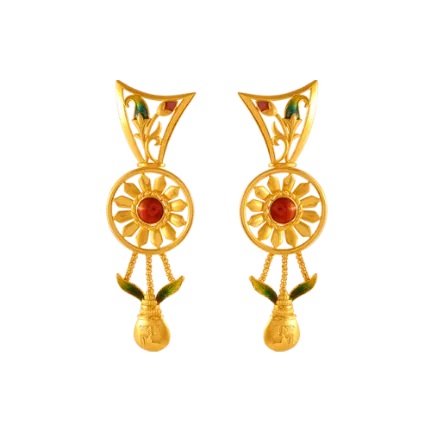 Stylish And Innovative 22k Gold Earrings With A Red Stone