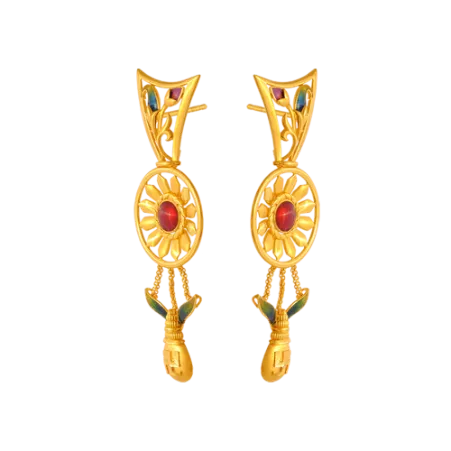 Stylish And Innovative 22k Gold Earrings With A Red Stone