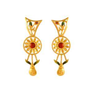 Stylish And Innovative 22k Gold Earrings With A Red Stone