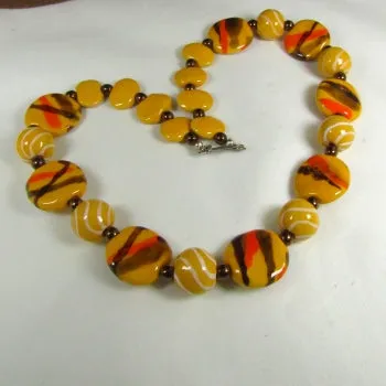 Sunshine Yellow  Orange and Brown Kazuri Necklace