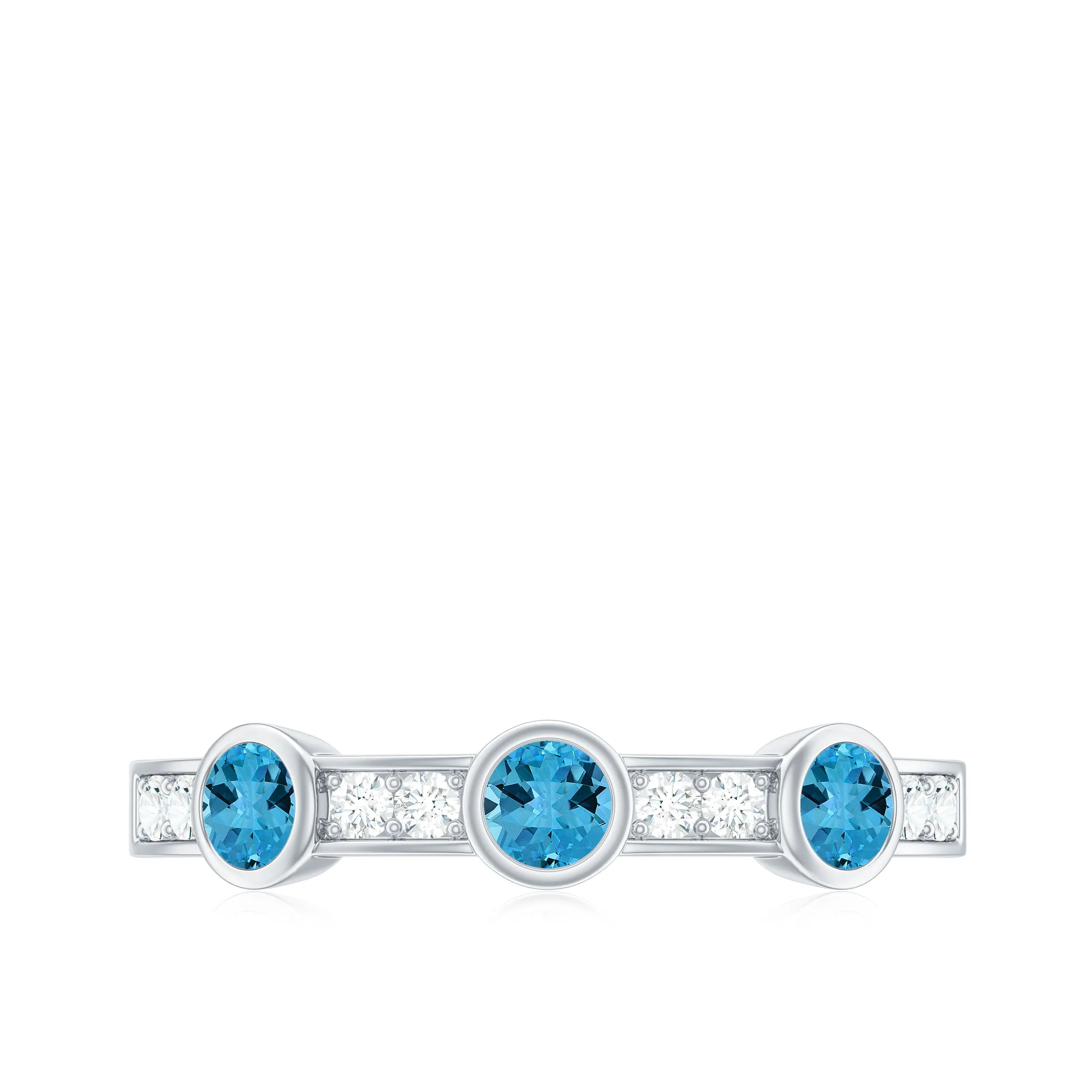 Swiss Blue Topaz Minimal Half Eternity Ring with Diamond