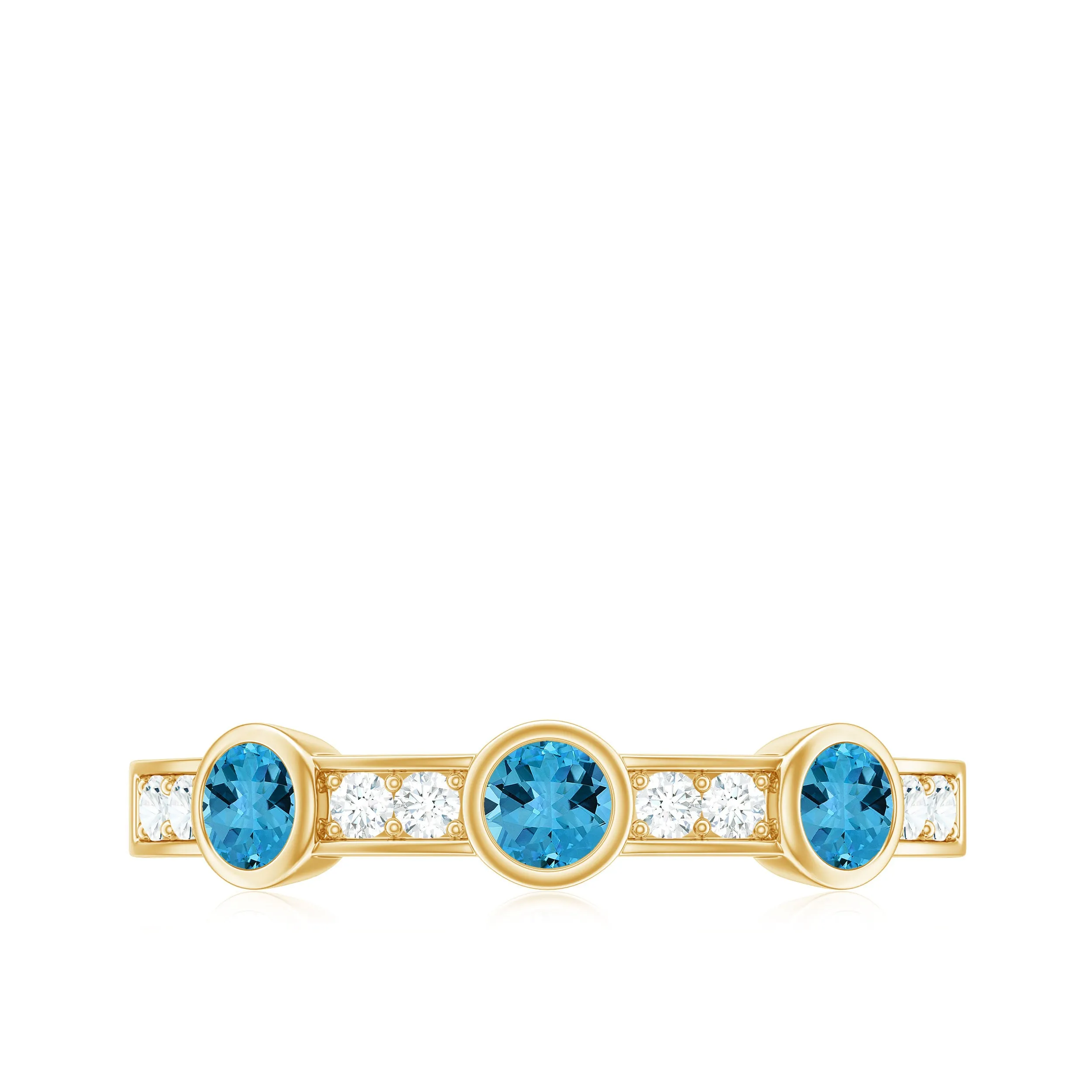 Swiss Blue Topaz Minimal Half Eternity Ring with Diamond