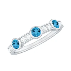 Swiss Blue Topaz Minimal Half Eternity Ring with Diamond