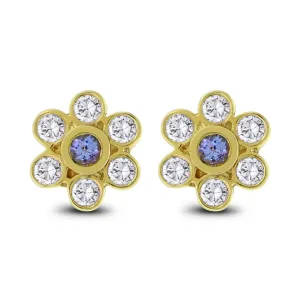 Tanzanite Ear Flowers (1.20 ct Diamonds & Tanzanites) in Yellow Gold