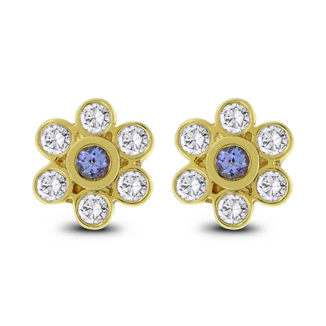 Tanzanite Ear Flowers (1.20 ct Diamonds & Tanzanites) in Yellow Gold