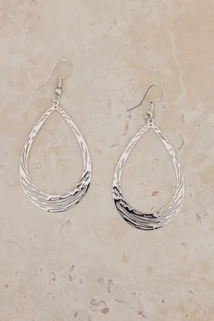 Teardrop Layered Earrings - Silver