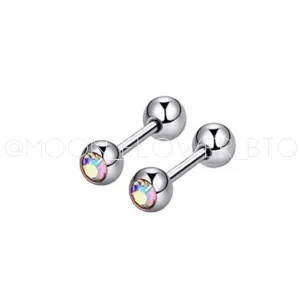 Tiny Iridescent CZ Barbell Earrings