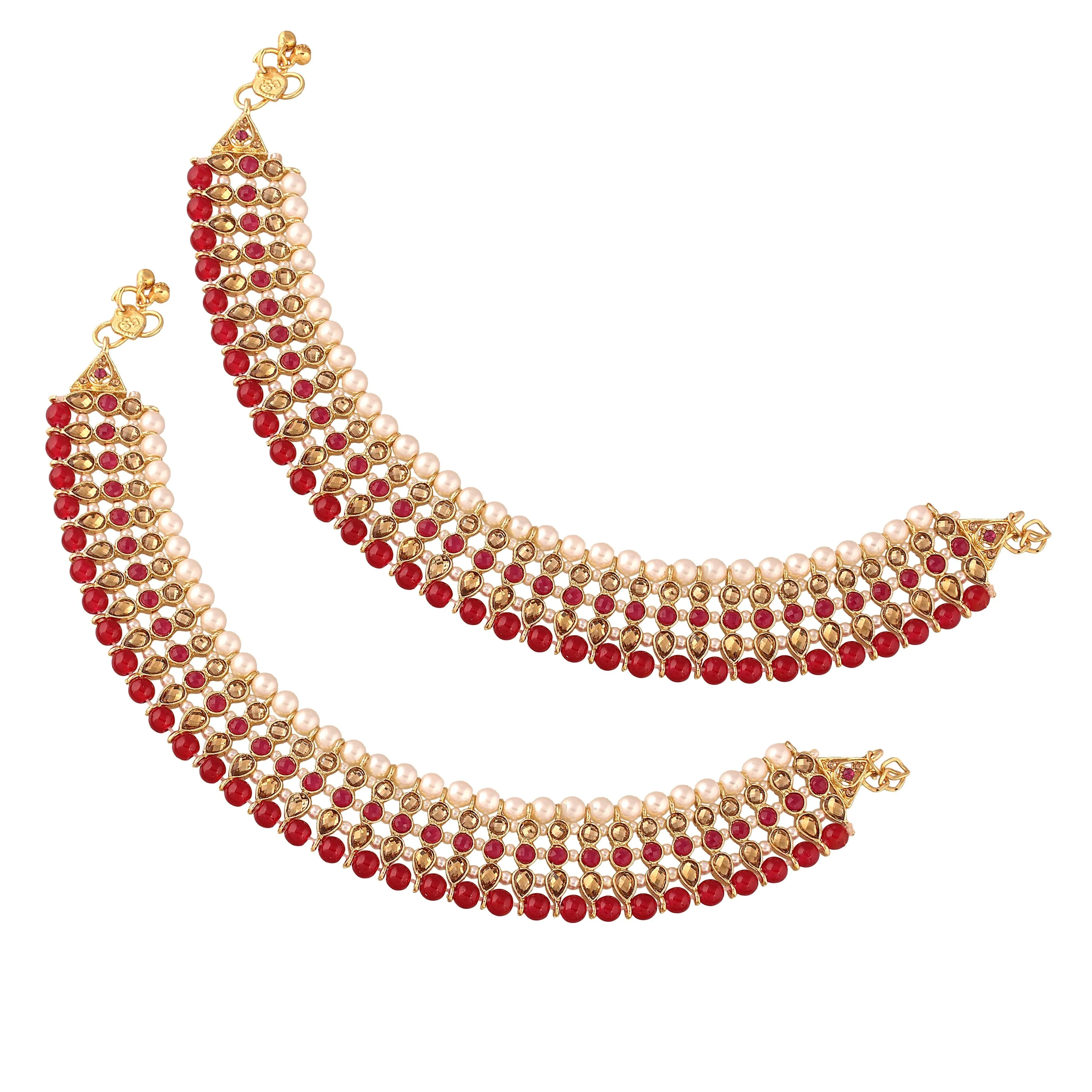 Traditional Alloy Gold Plated Kundan Pearl Payal Anklet for Women