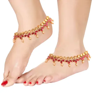 Traditional Gold Plated Kundan Pearl Payal Anklet For Girls & Women