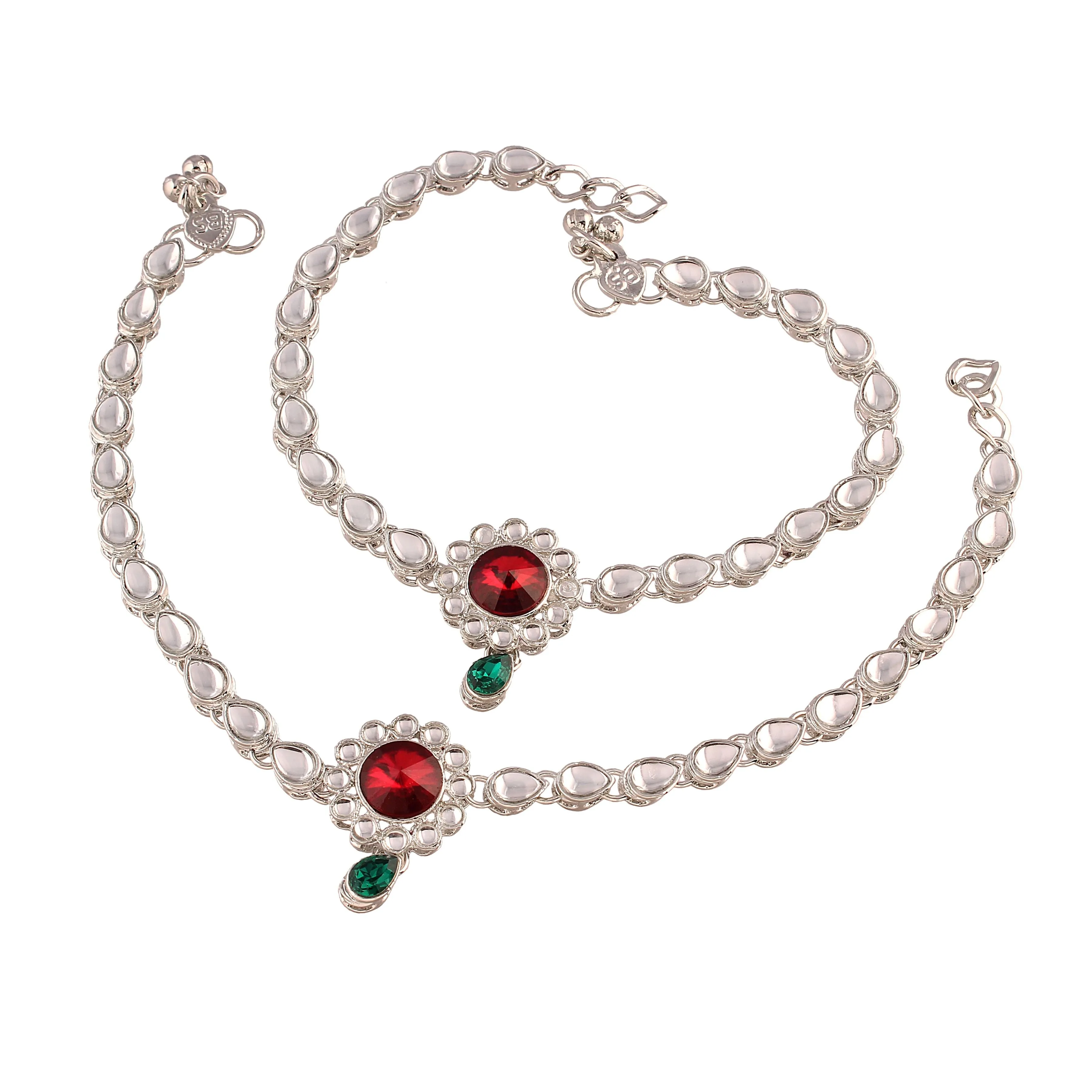 Traditional Silver Plated Kundan Anklets For Girls & Women