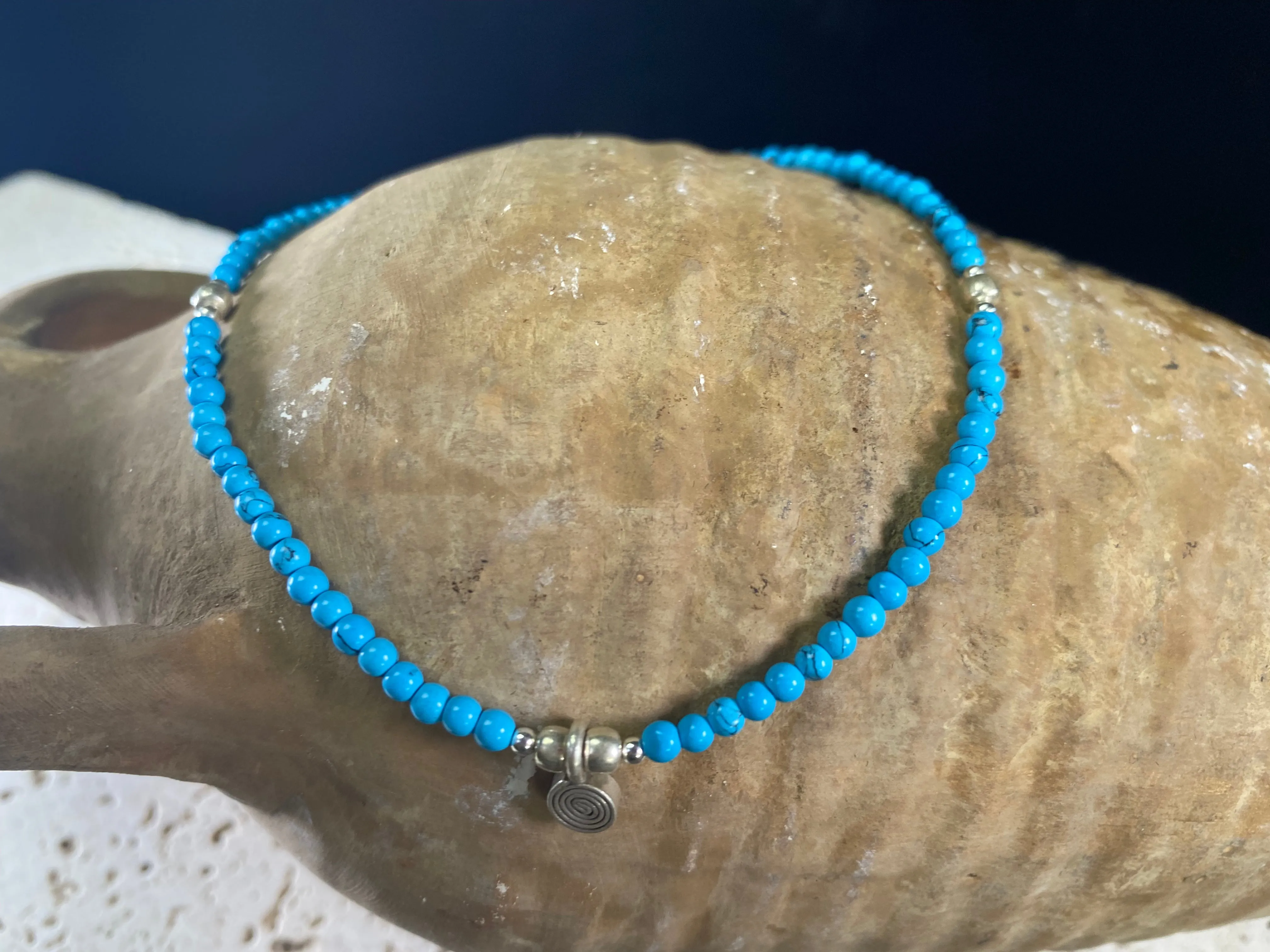 Turquoise Blue And Silver Anklets