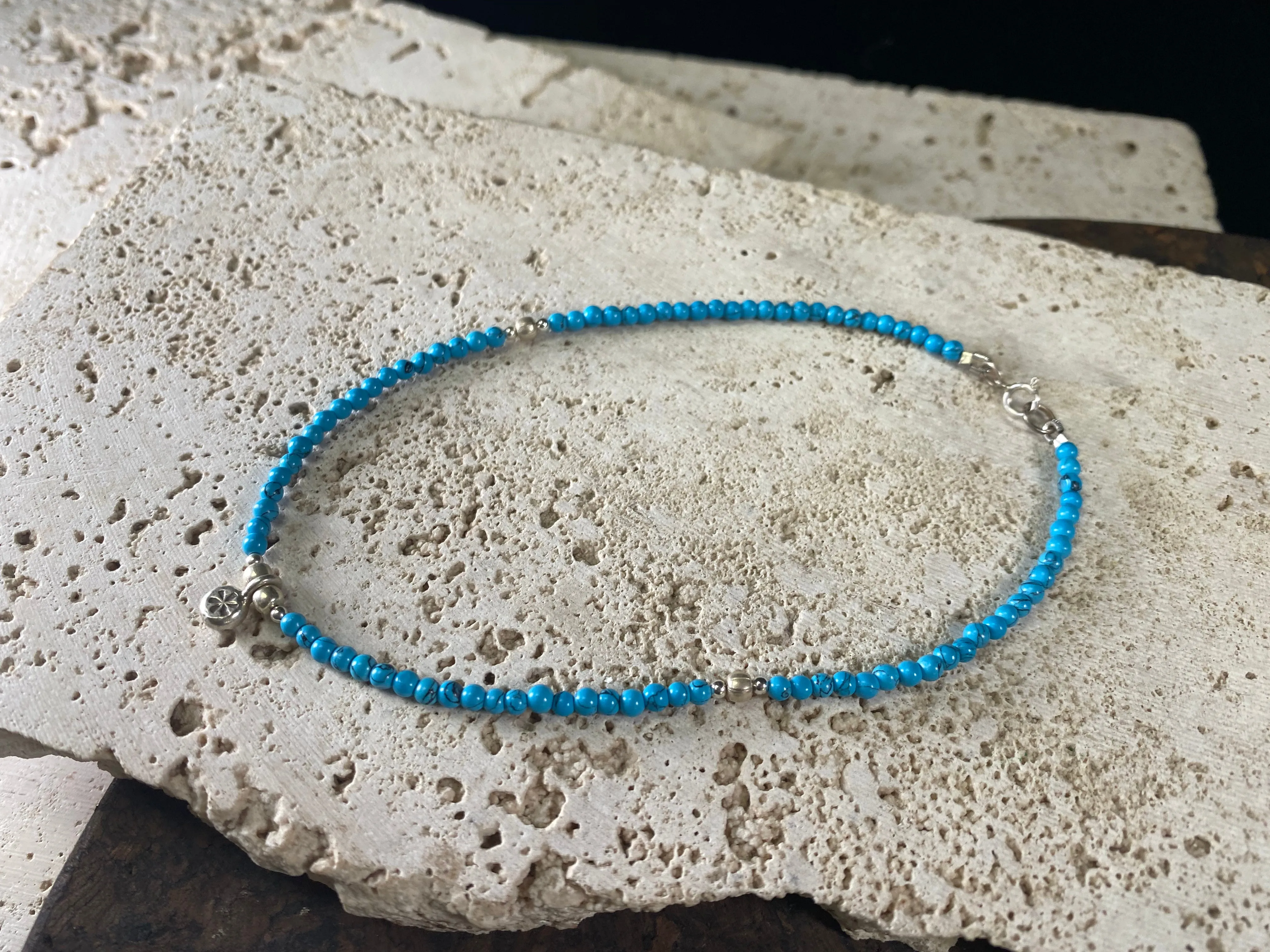 Turquoise Blue And Silver Anklets