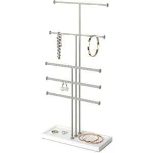 Umbra Trigem 5 Tiered Jewelry Organizer Freestanding Display with Base, White-Gray