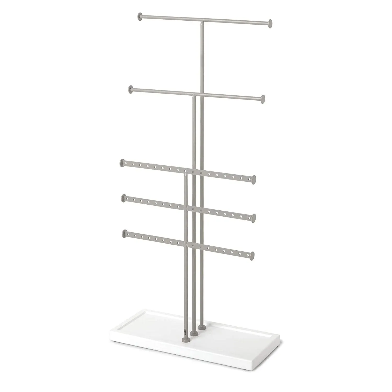 Umbra Trigem 5 Tiered Jewelry Organizer Freestanding Display with Base, White-Gray