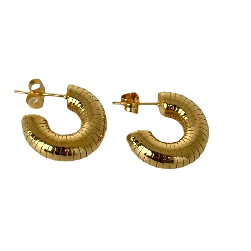 VAIGE Stylish Gold-Tone Textured Silver Hoop Earrings