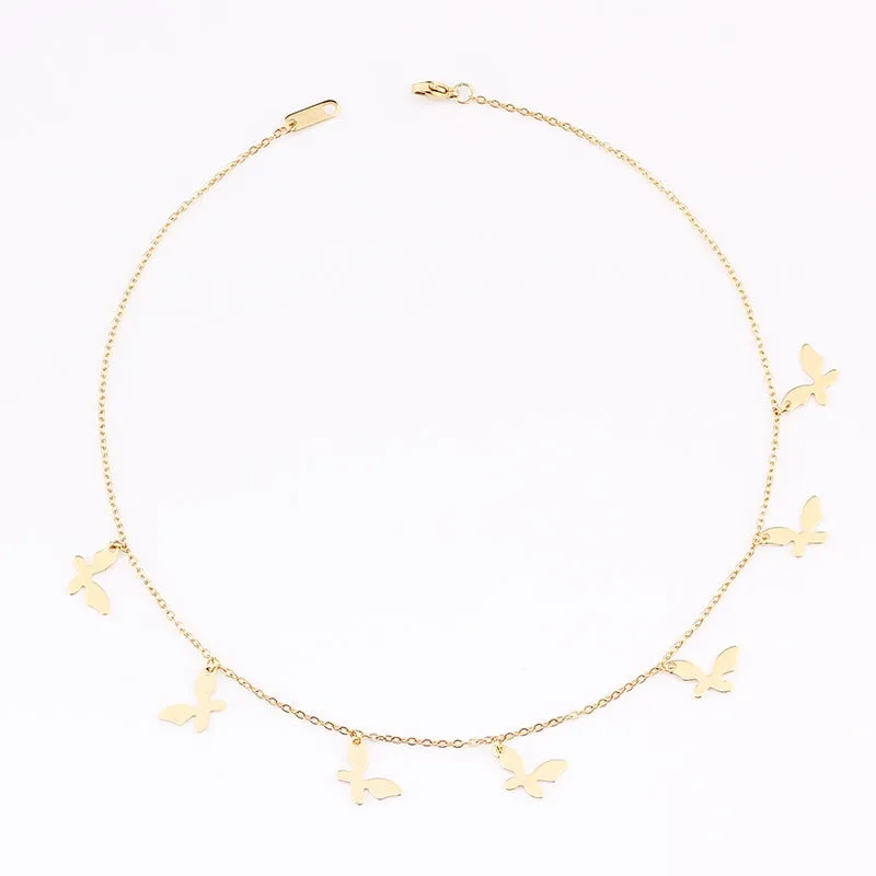 VenusFox fashion Women Simple Gold Stainless Steel Star Butterfly Dragonfly Round Tassels Non-fading Party Necklace Neck Chains Choker