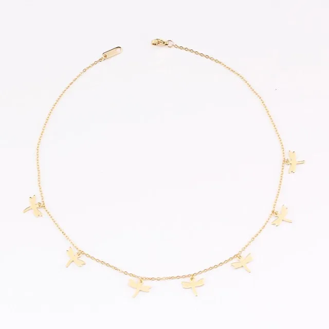 VenusFox fashion Women Simple Gold Stainless Steel Star Butterfly Dragonfly Round Tassels Non-fading Party Necklace Neck Chains Choker