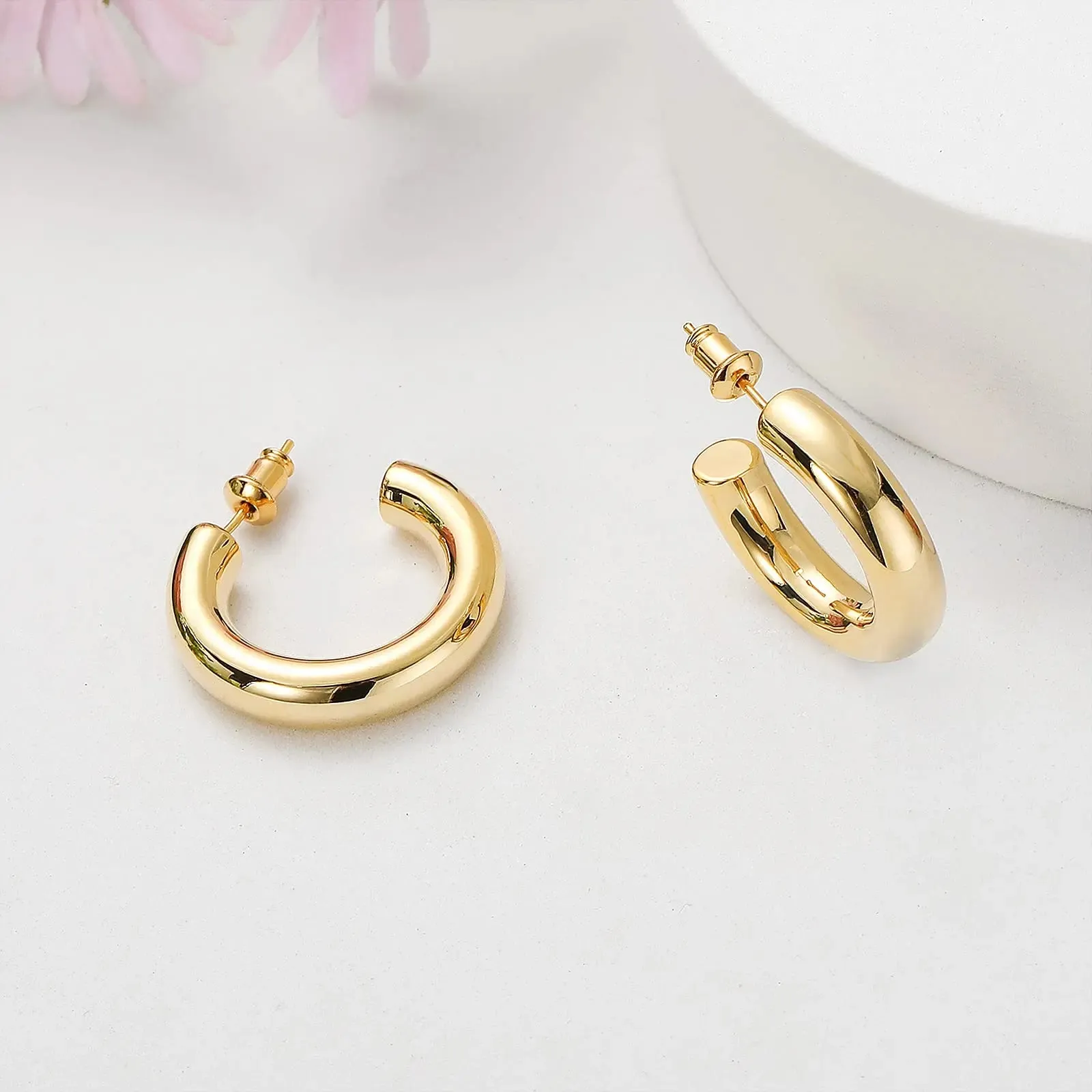 Vonmoos Hoop Earrings for Women Cute 14K Real Gold Plated Copper Hoop With 925 Sterling Silver Post New Modern Jewelry For Women