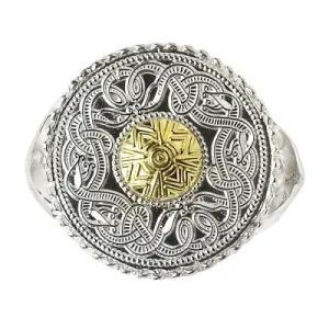 Warrior Shield Ring Sterling Silver & 18k