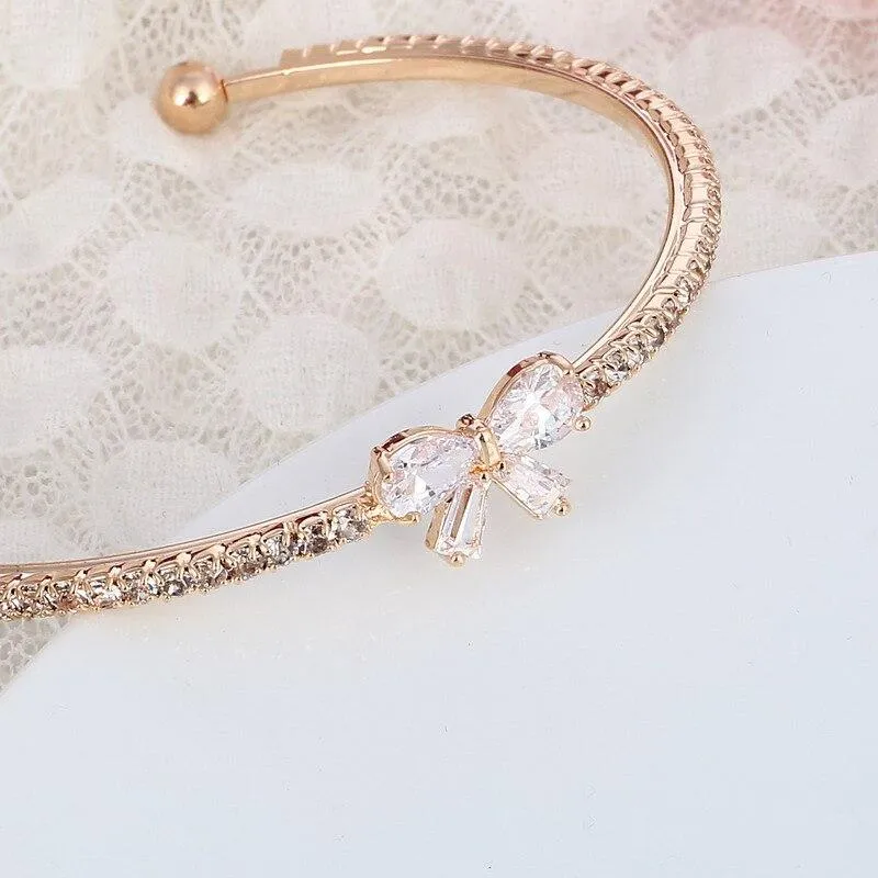 Women Gold Plated Butterfly/Bowknot Design Cuff Bracelet