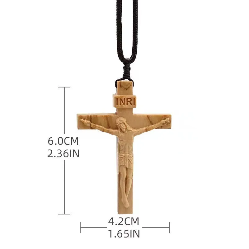 wooden cross necklace INRI