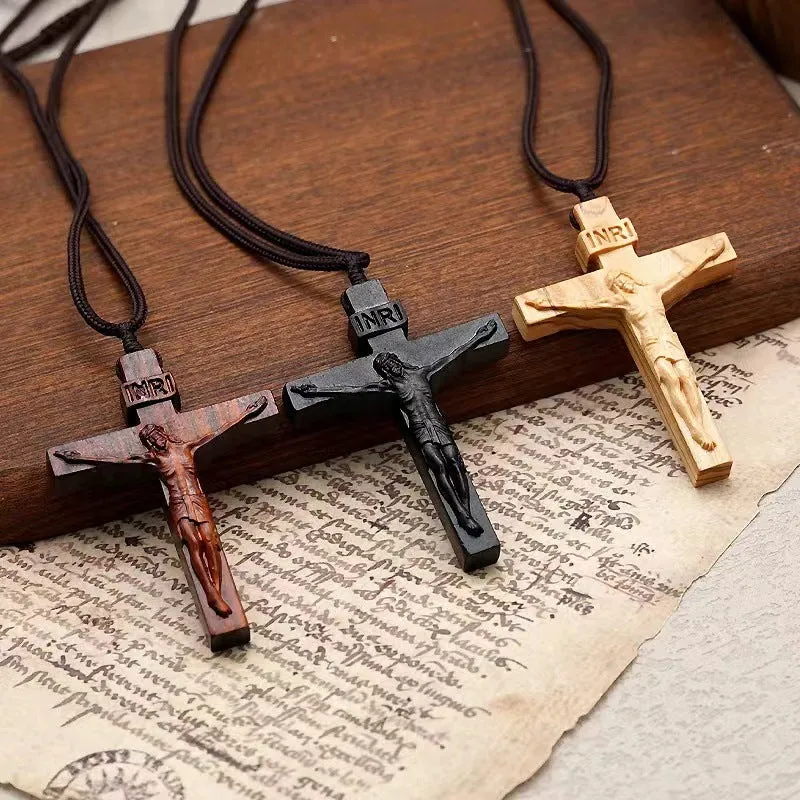 wooden cross necklace INRI