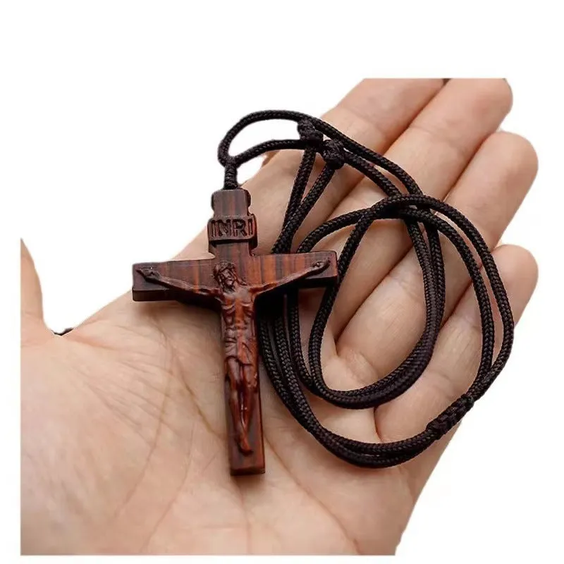 wooden cross necklace INRI