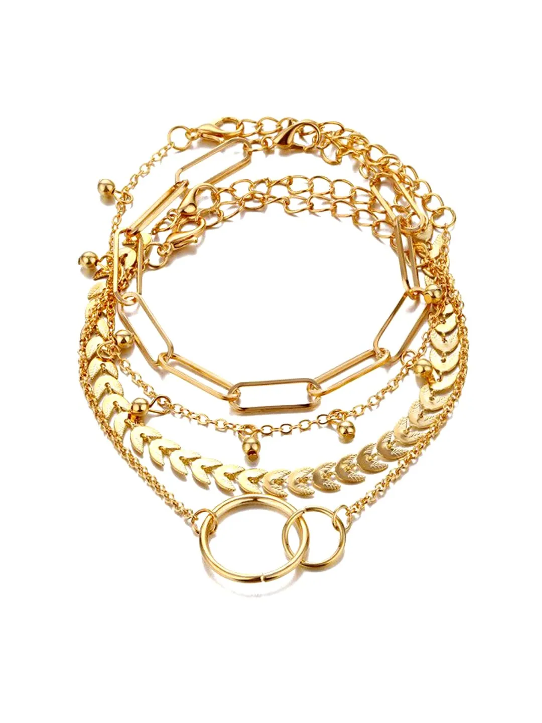 Yellow Chimes Combo Bracelets for Women 4 Pcs Chain & Links Gold Plated Multi Layered Bracelet Set for Women and Girls