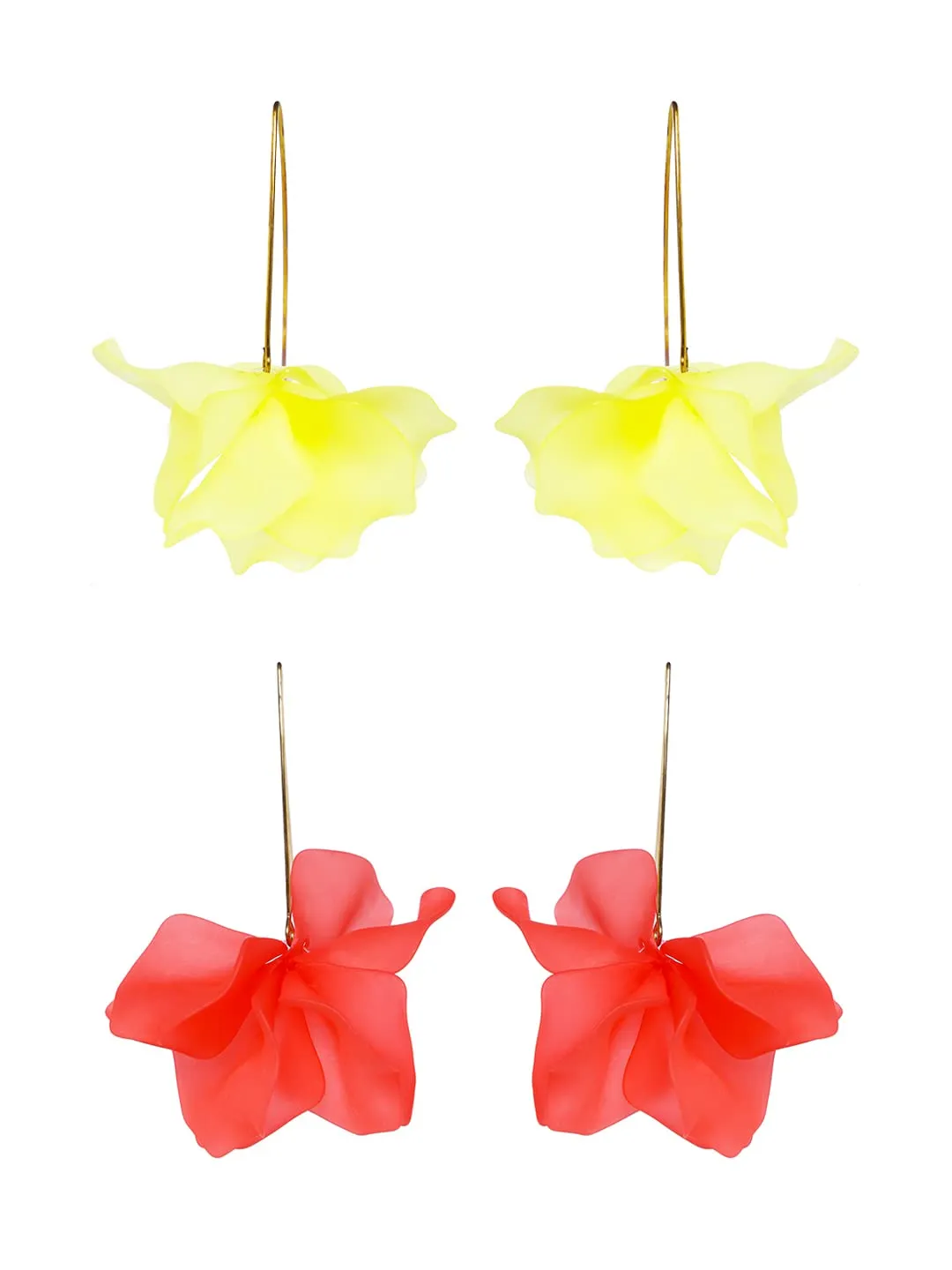 Yellow Chimes Earrings for Women Combo of 2 Pairs Gold Plated Yellow Red Colour Floral Drop Earrings for Women and Girls