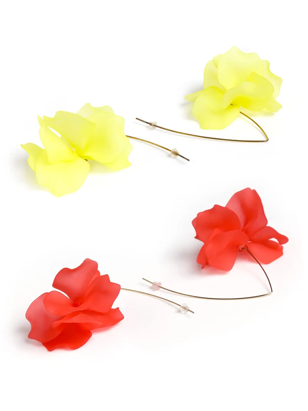 Yellow Chimes Earrings for Women Combo of 2 Pairs Gold Plated Yellow Red Colour Floral Drop Earrings for Women and Girls