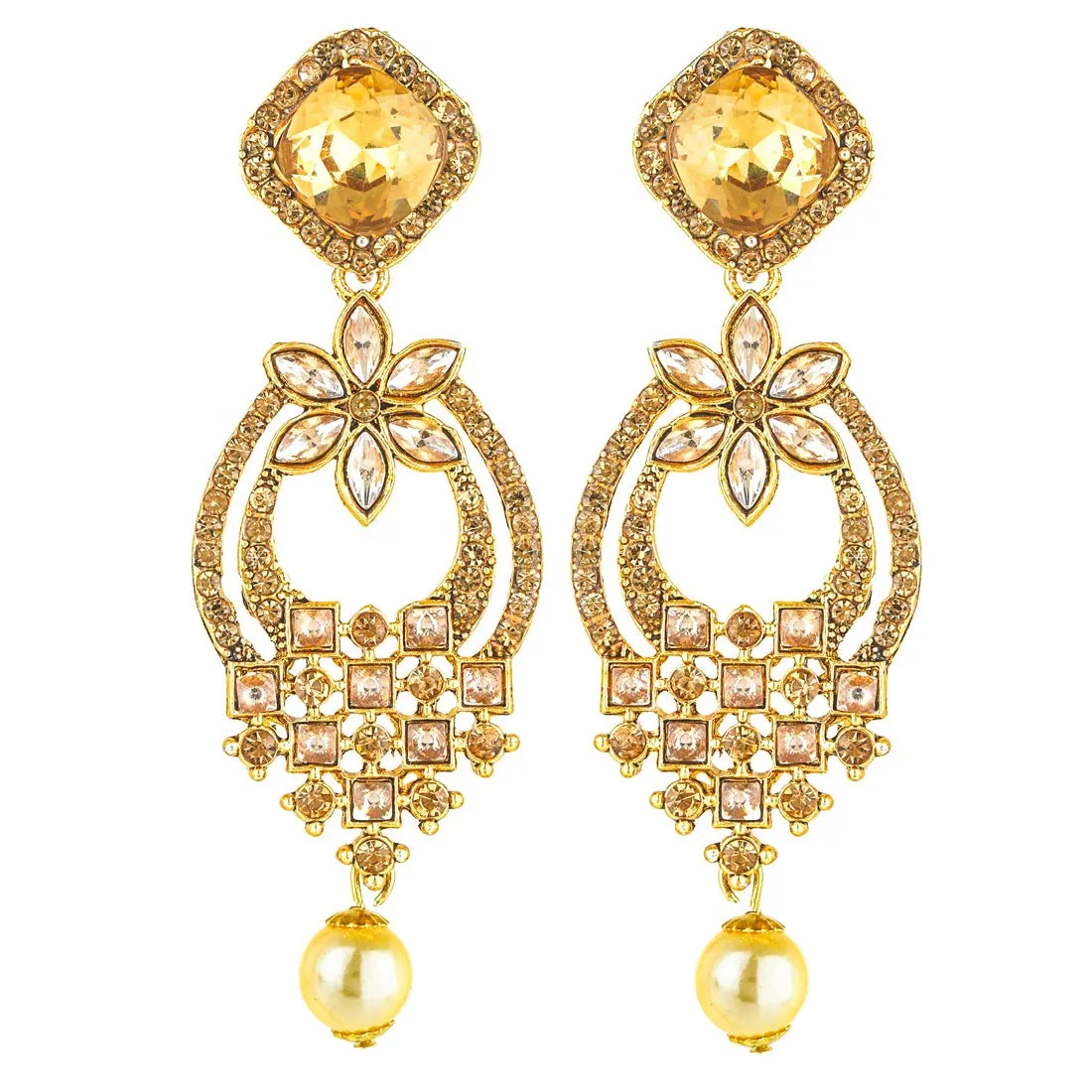 Yellow Chimes Stylish Traditional Pearl Drops Kundan Jadau Dangler Earrings for Women and Girls