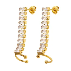 Zircon Inlaid Ear Clip Earrings with Stylish Four-Claw Buckle