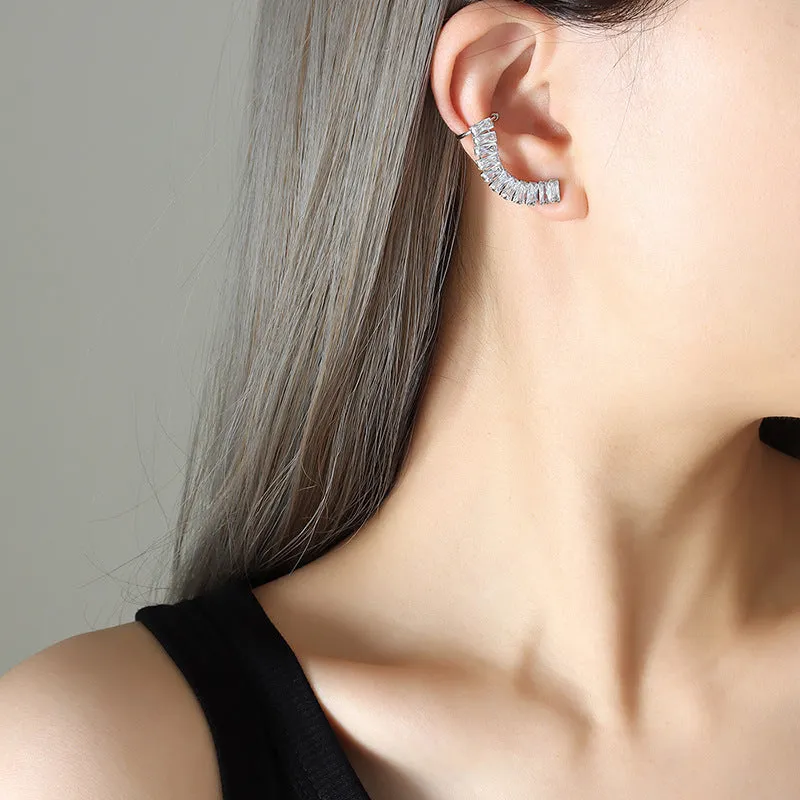 Zircon Inlaid Ear Clip Earrings with Stylish Four-Claw Buckle