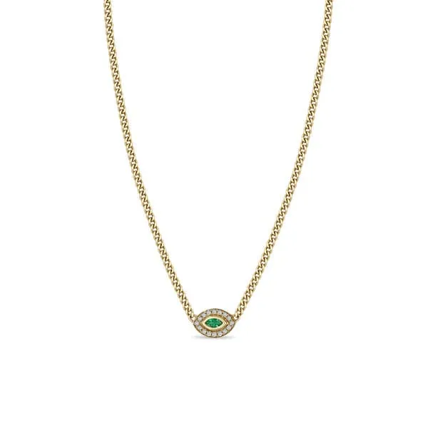 Zoe Chicco Marquis Emerald Gold Curb Chain Necklace